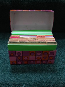 card box for organizing writing project