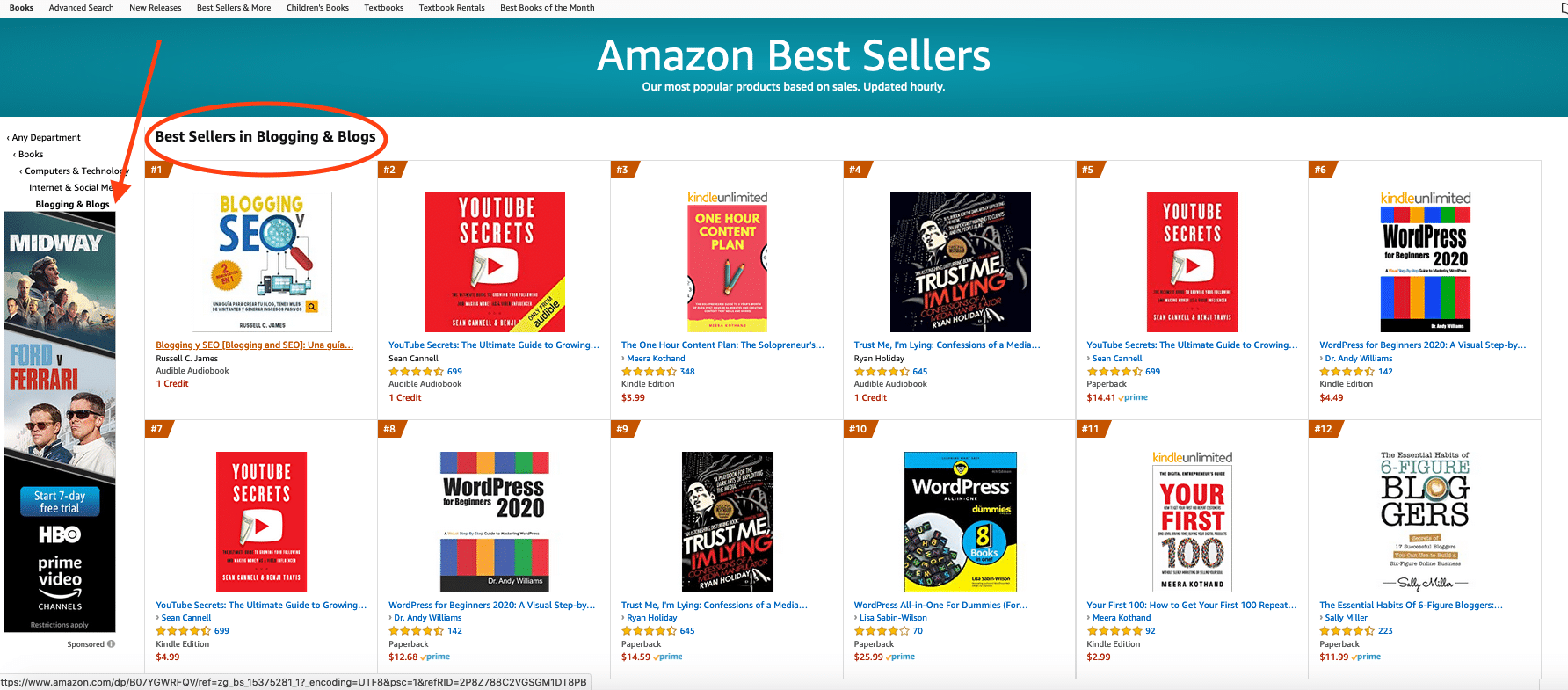 Blogging Bestseller list on Amazon