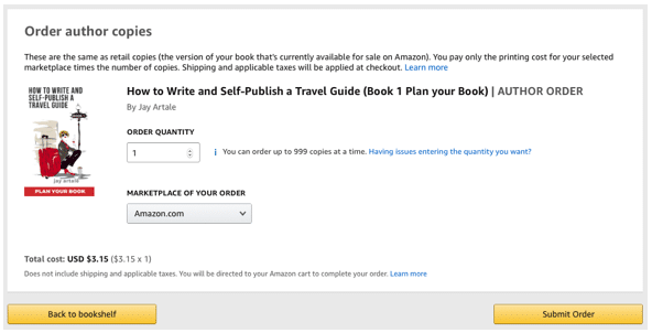 Amazon POD author copies cost
